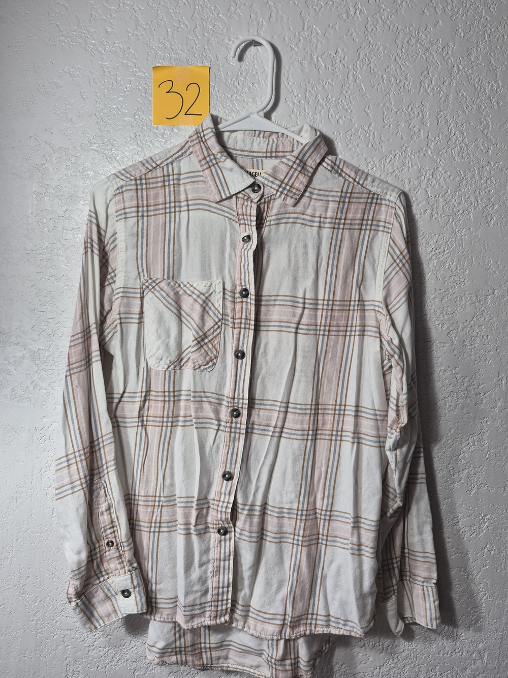 Magellan Outdoors Plaid Button-Down Shirt with Tan and Brown Stripes SMALL